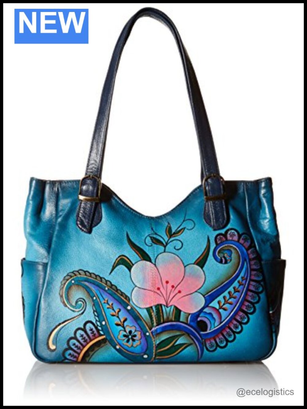 Hand Painted Genuine Leather Shoulder Bag with Double Straps
